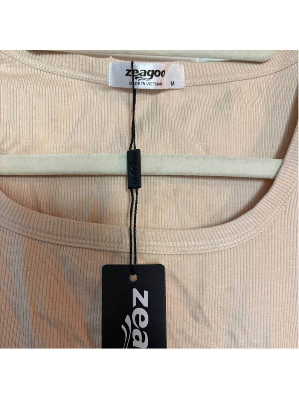 Beige Ribbed Stretch Blouse | NWT | Sz M - Picture 2 of 4